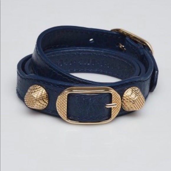 Balenciaga Navy Leather Wrap Bracelet - Picture 1 of 2